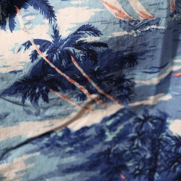Nautica Blue Sail Classic Fit Stretch Tropical Palm Tree Sail Boat Button Down M - Picture 4 of 9